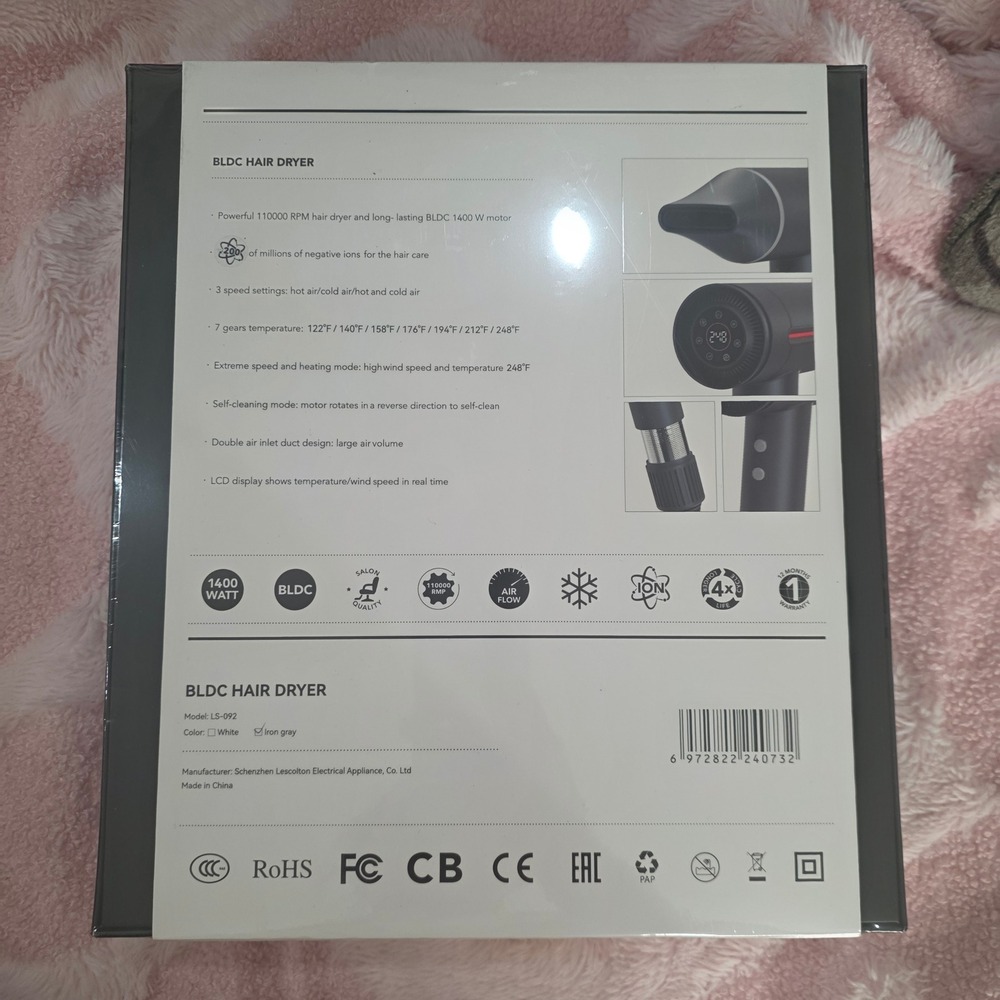 Lescolton LS-092 BLDC Hair Dryer Iron Gray Professional Ionic High Speed 1400W - Picture 2 of 4